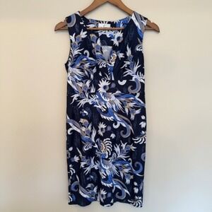 Jude Connally Sleeveless V-Neck Empire Waist Sheath Dress Navy Blue Paisley XS